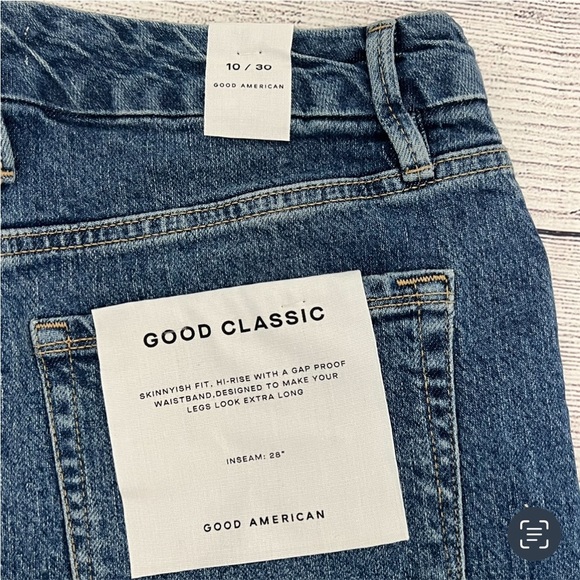 Good American Good Classic Raw Hem High Rise Jeans GCH086TFT Blue Size 10 - Picture 8 of 11